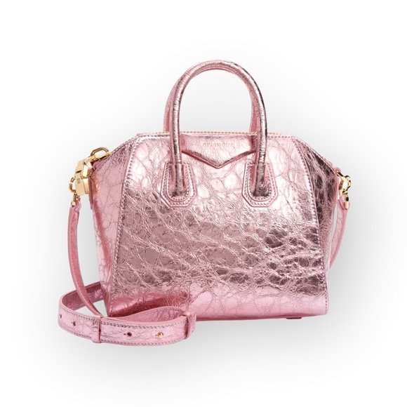👜 🆕 Givenchy Mini Antigona Bag In Laminated Leather in color silk pink - Picture 7 of 11